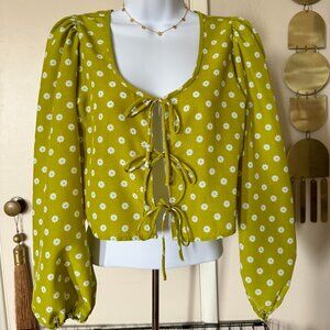 Womens XS Cottage Core Daisy Bow Blouse